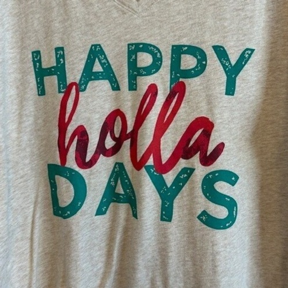 EVRI Women's Happy‎ Holla Days Beige Long Sleeve Everyday Tee Christmas Size 2X